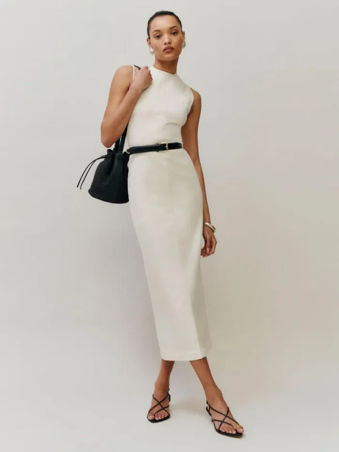 Clothing The Reformation Kendi Denim Midi Dress Fior Di Latte