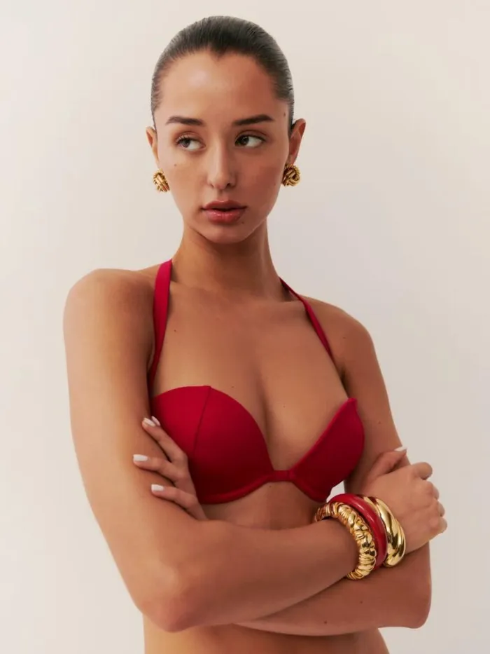 Clothing The Reformation Lago Bikini Top Lipstick