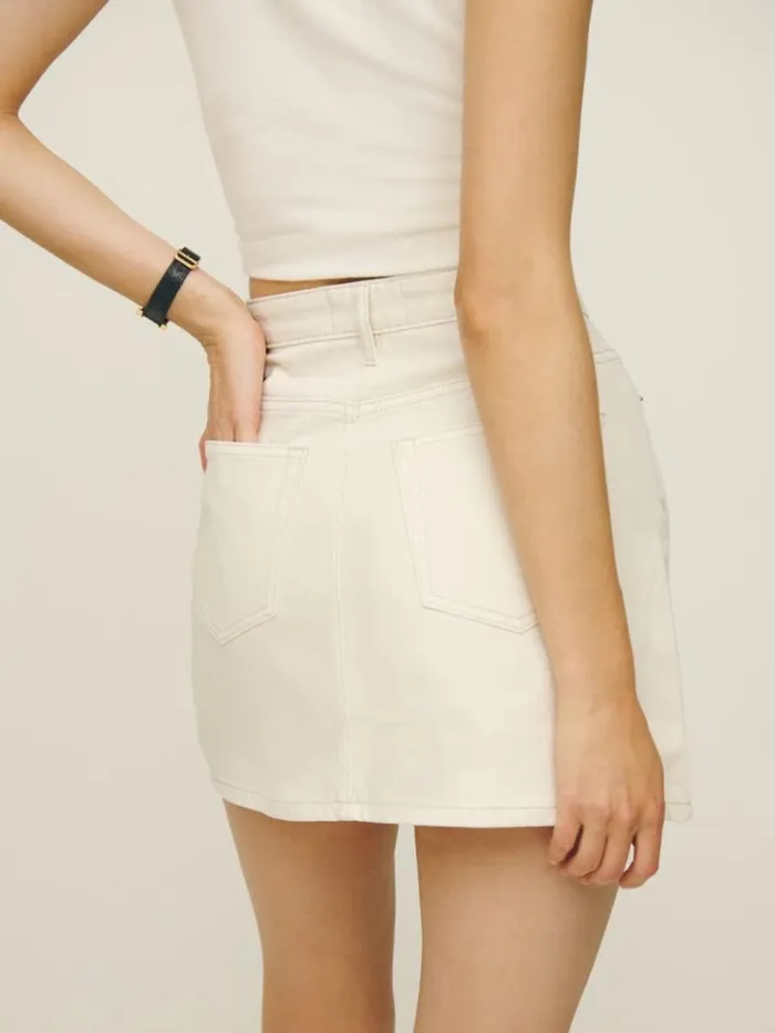Clothing The Reformation Lydia High Rise Denim Mini Skirt Fior Di Latte