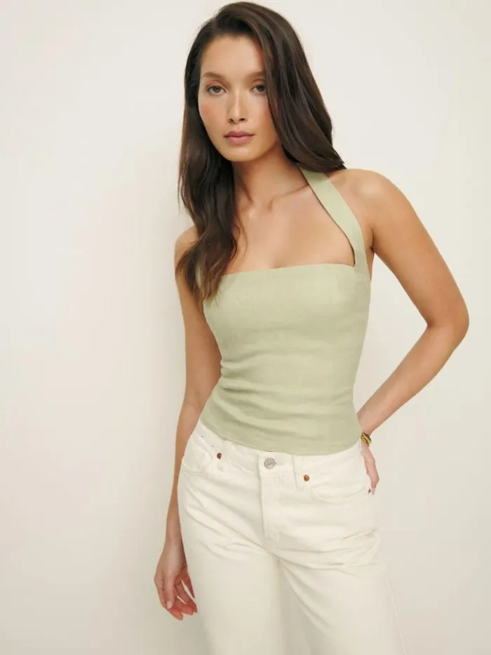 Clothing The Reformation Malika Linen Top Dried Herbs