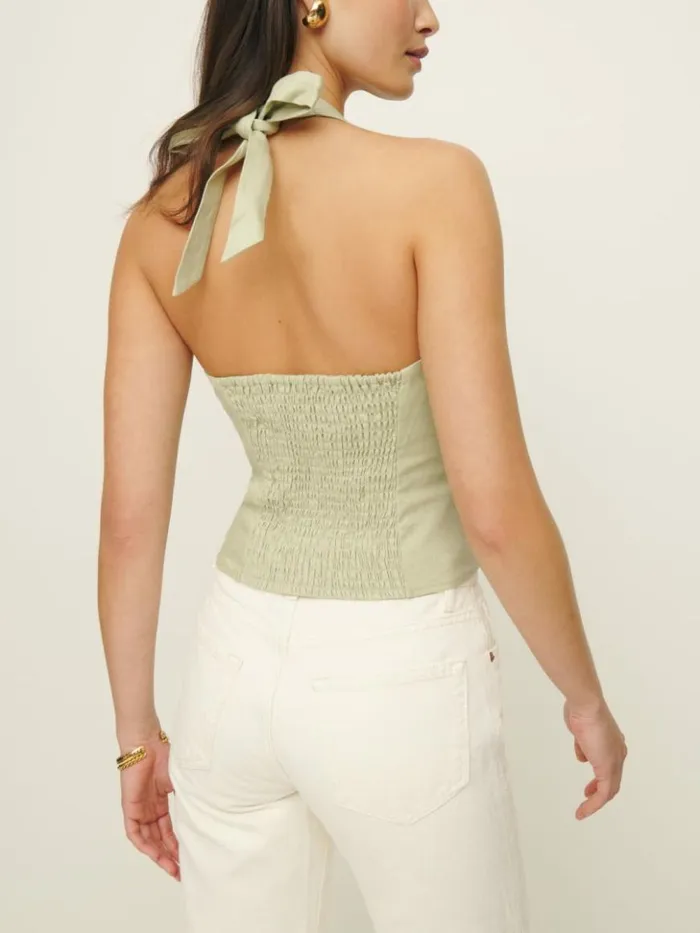 Clothing The Reformation Malika Linen Top Dried Herbs