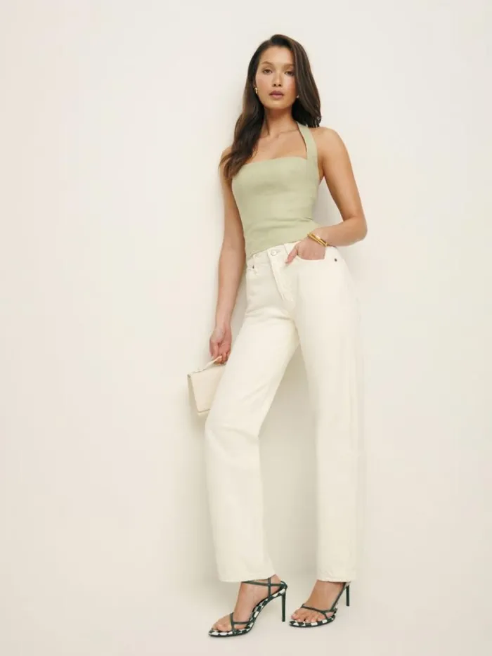Clothing The Reformation Malika Linen Top Dried Herbs