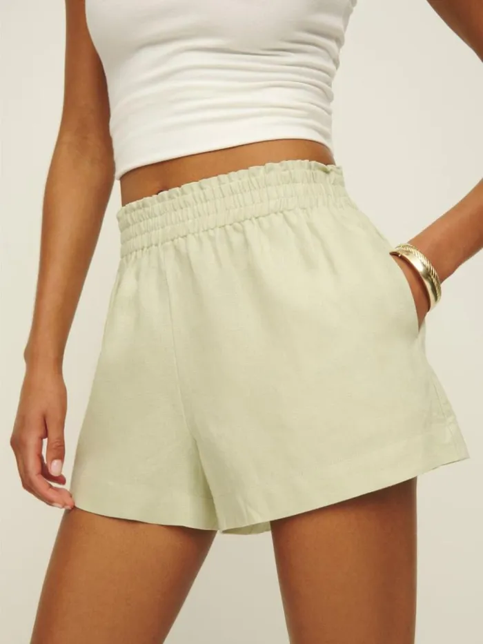Clothing The Reformation Mila Linen Short Dried Herbs