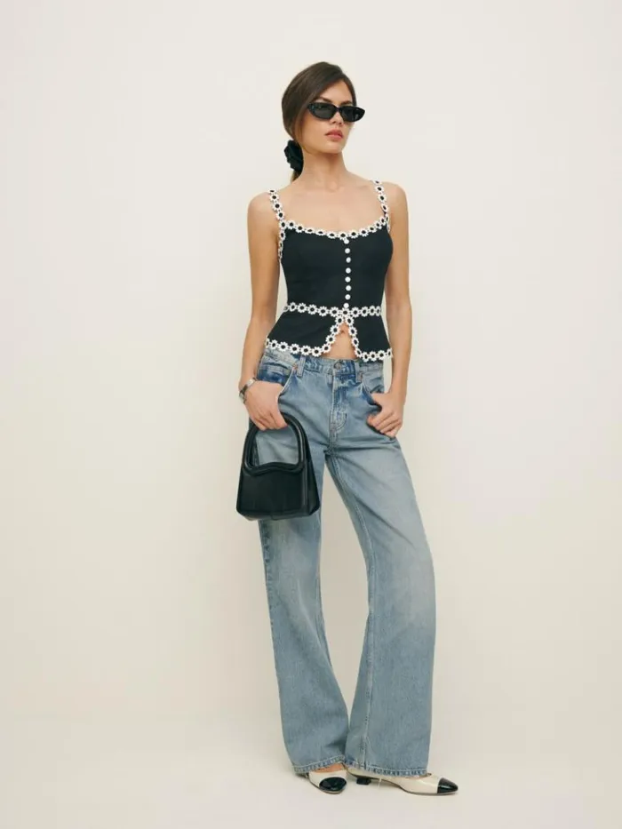 Clothing The Reformation Minna Linen Top Black