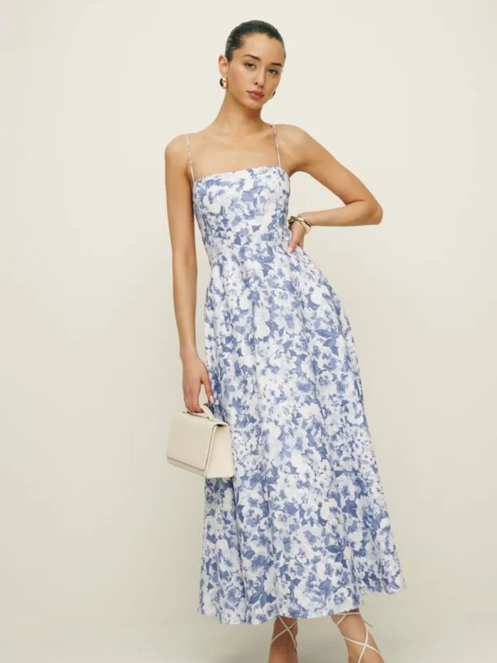Clothing The Reformation Monette Linen Dress Larkspur