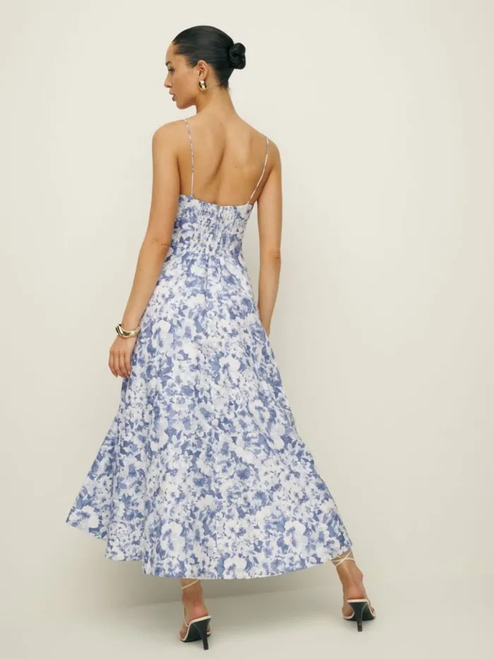 Clothing The Reformation Monette Linen Dress Larkspur
