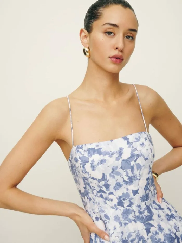 Clothing The Reformation Monette Linen Dress Larkspur