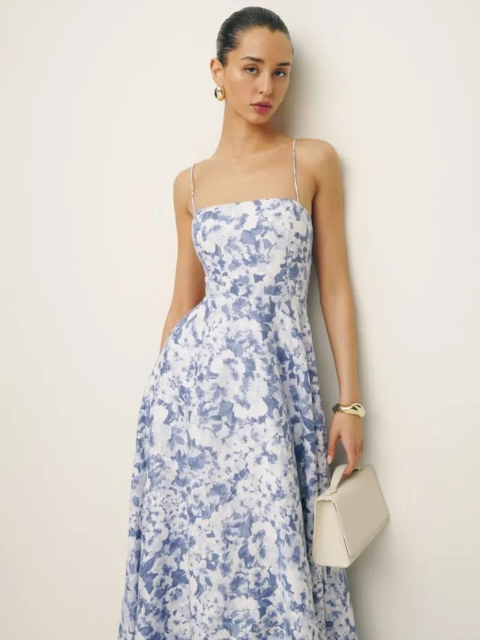 Clothing The Reformation Monette Linen Dress Larkspur