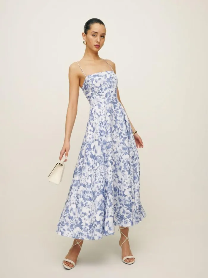 Clothing The Reformation Monette Linen Dress Larkspur