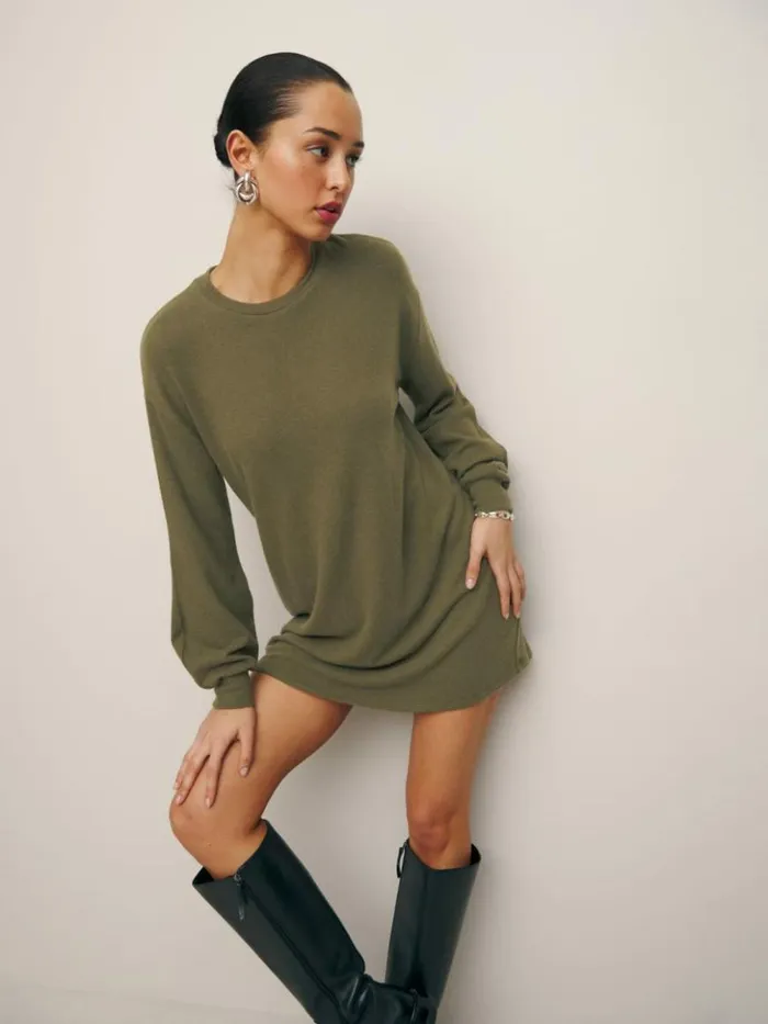Clothing The Reformation Radlee Knit Dress Dark Olive