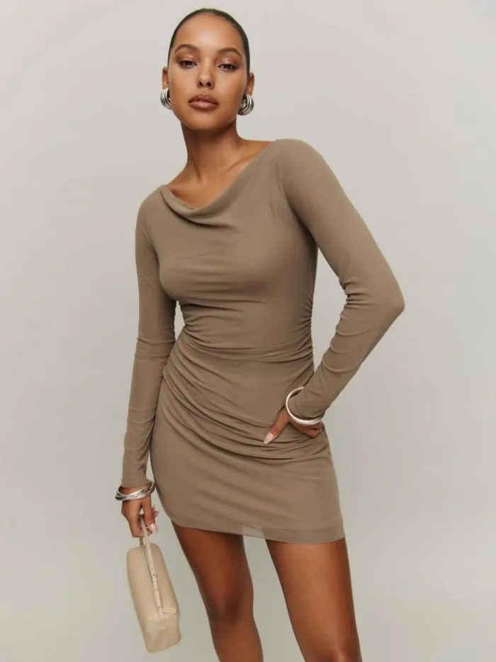 Clothing The Reformation Reese Knit Dress Sand