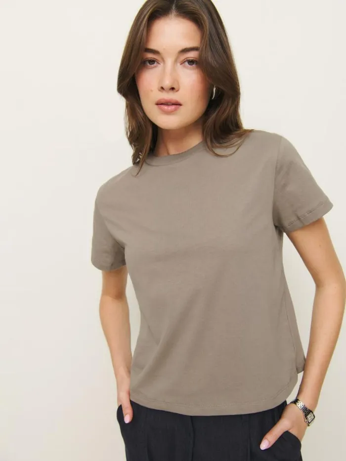 Clothing The Reformation Rowan Crew Tee Taupe