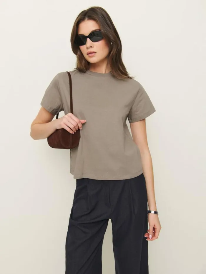 Clothing The Reformation Rowan Crew Tee Taupe