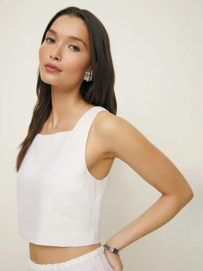 Clothing The Reformation Saige Linen Top White