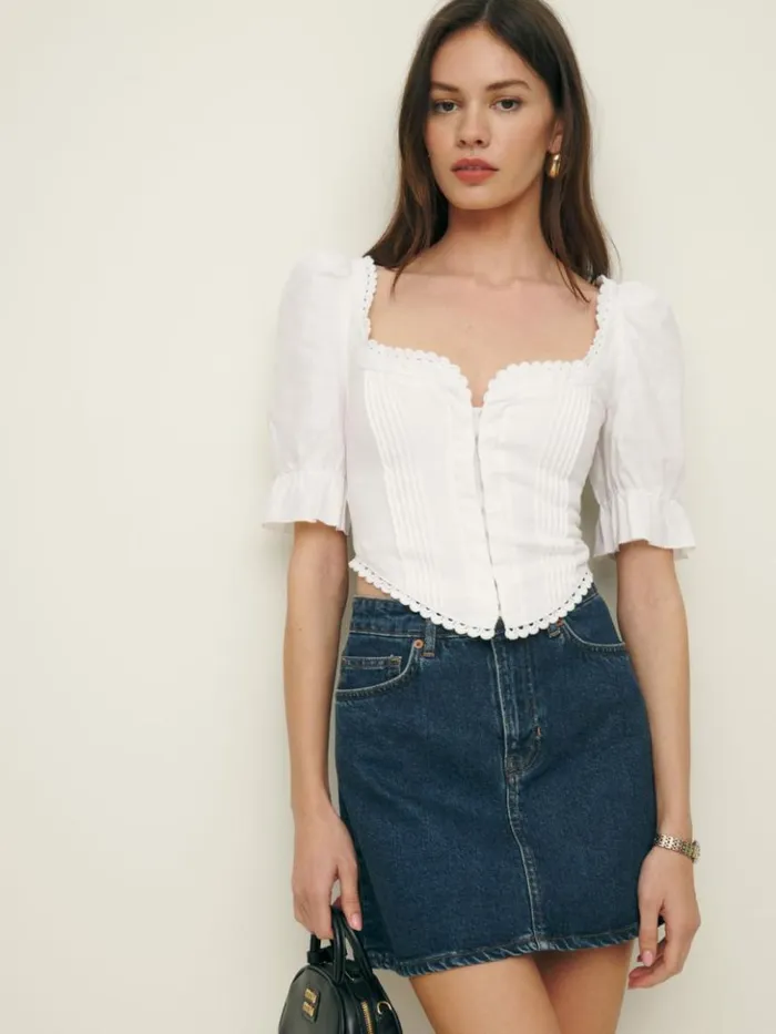 Clothing The Reformation Simmie Linen Top White