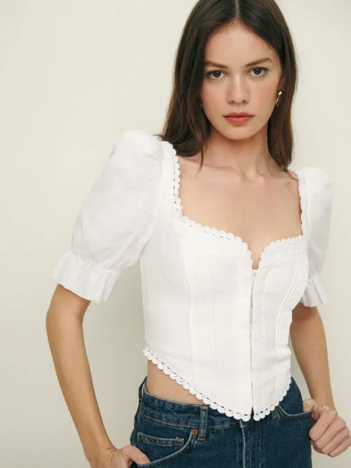 Clothing The Reformation Simmie Linen Top White