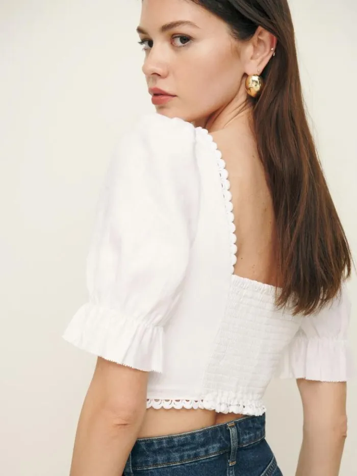 Clothing The Reformation Simmie Linen Top White
