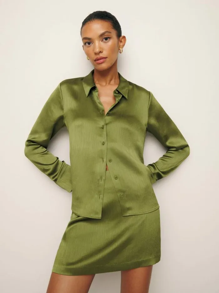 Clothing The Reformation Sky Relaxed Satin Top Pear Crinkle