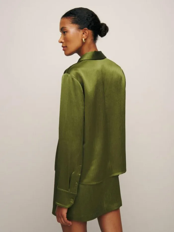 Clothing The Reformation Sky Relaxed Satin Top Pear Crinkle