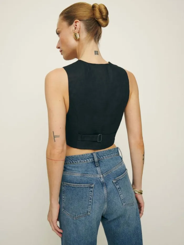 Clothing The Reformation Sofia Cropped Linen Vest Black