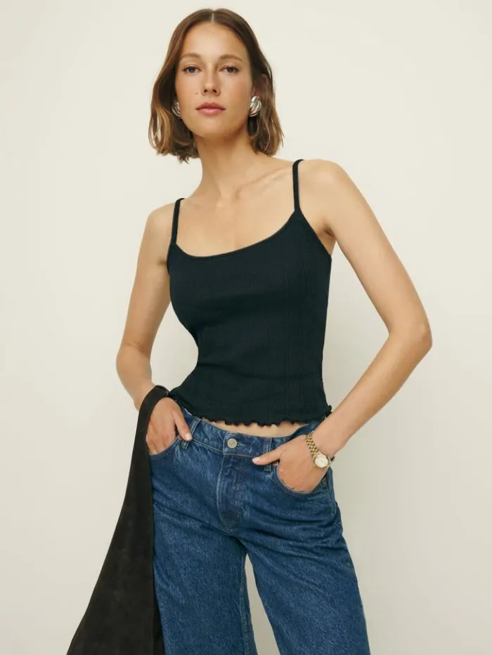 Clothing The Reformation Soraya Pointelle Knit Top Black