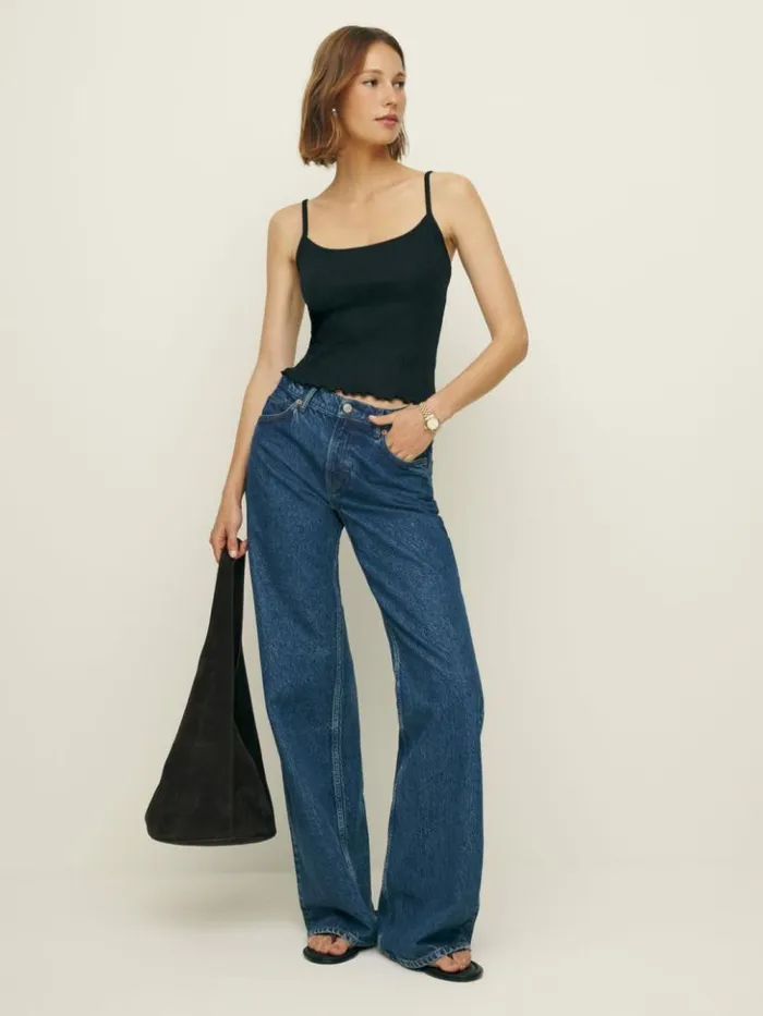 Clothing The Reformation Soraya Pointelle Knit Top Black