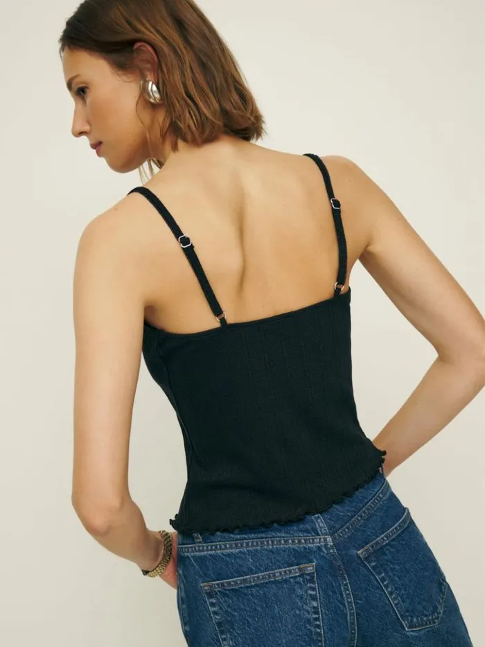 Clothing The Reformation Soraya Pointelle Knit Top Black
