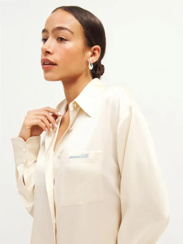 Clothing The Reformation Will Oversized Satin Shirt Unavailable