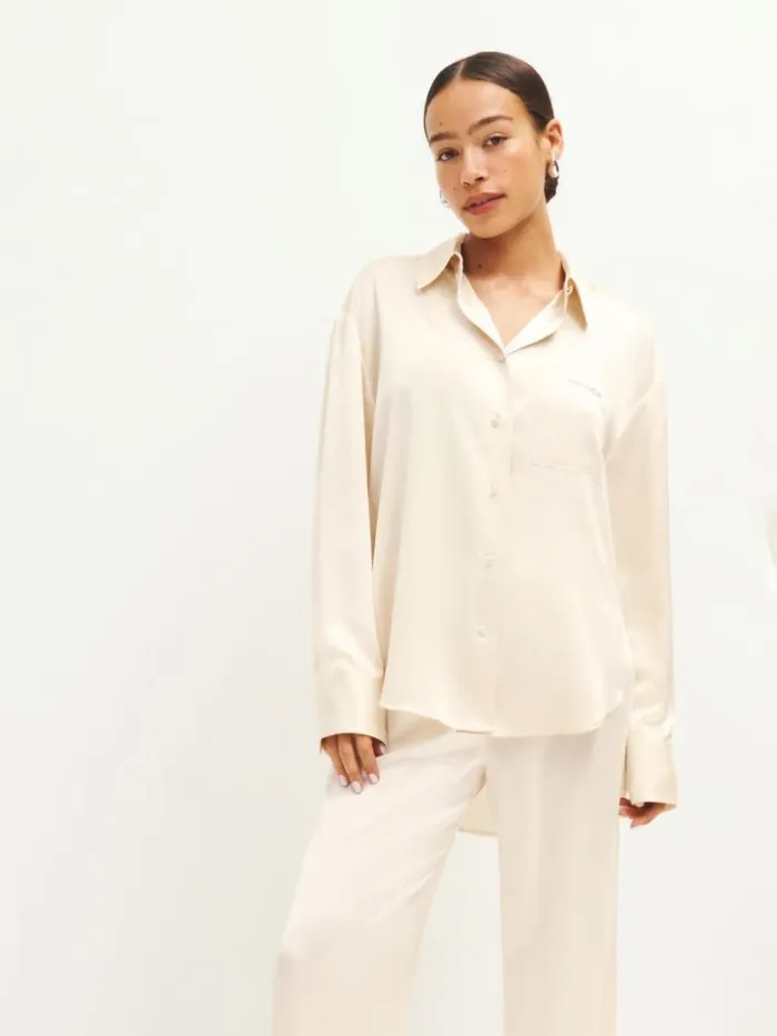 Clothing The Reformation Will Oversized Satin Shirt Unavailable
