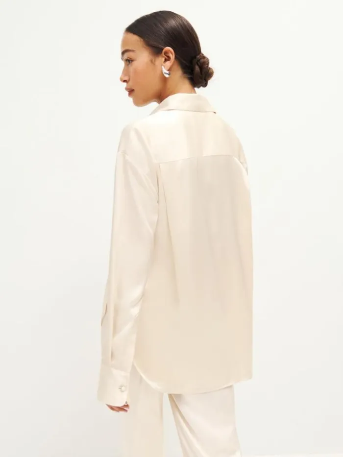 Clothing The Reformation Will Oversized Satin Shirt Unavailable