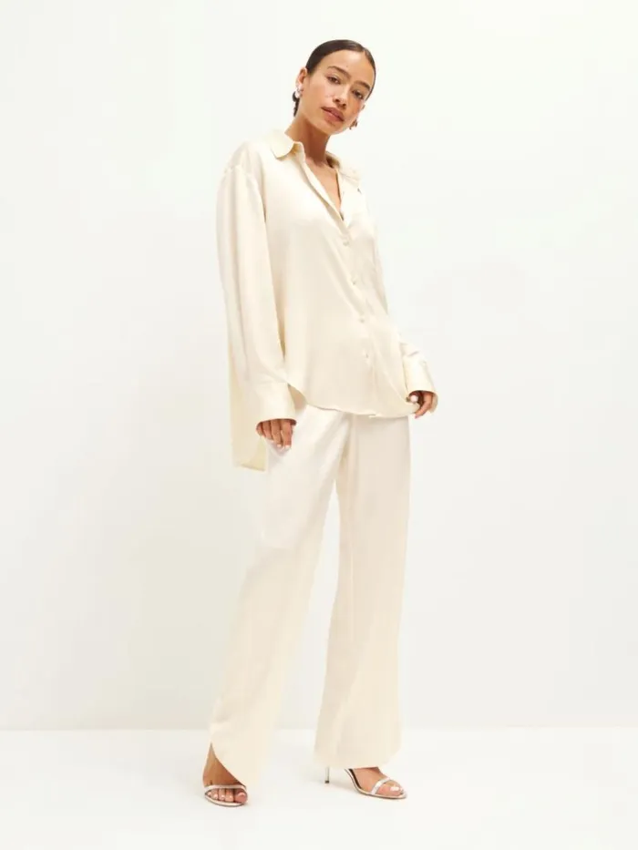 Clothing The Reformation Will Oversized Satin Shirt Unavailable