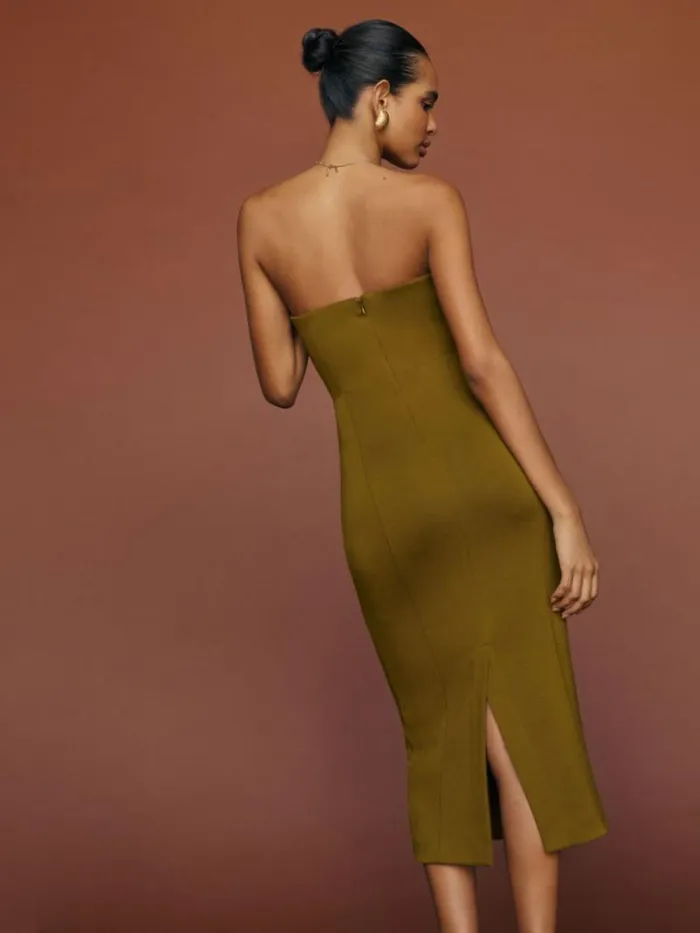 ClothingWeddings The Reformation Amber Knit Dress Kalamata Olive