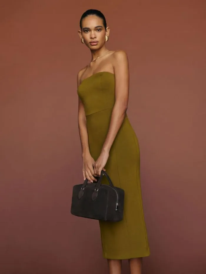 ClothingWeddings The Reformation Amber Knit Dress Kalamata Olive