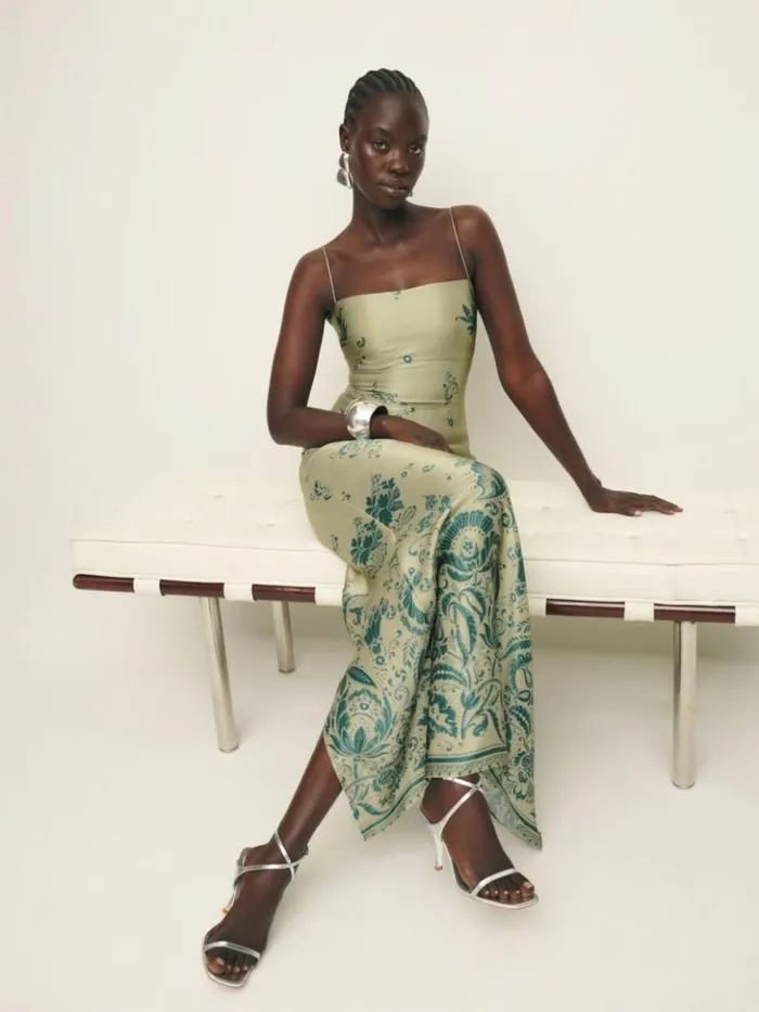 ClothingWeddings The Reformation Frankie Silk Dress Sage Border