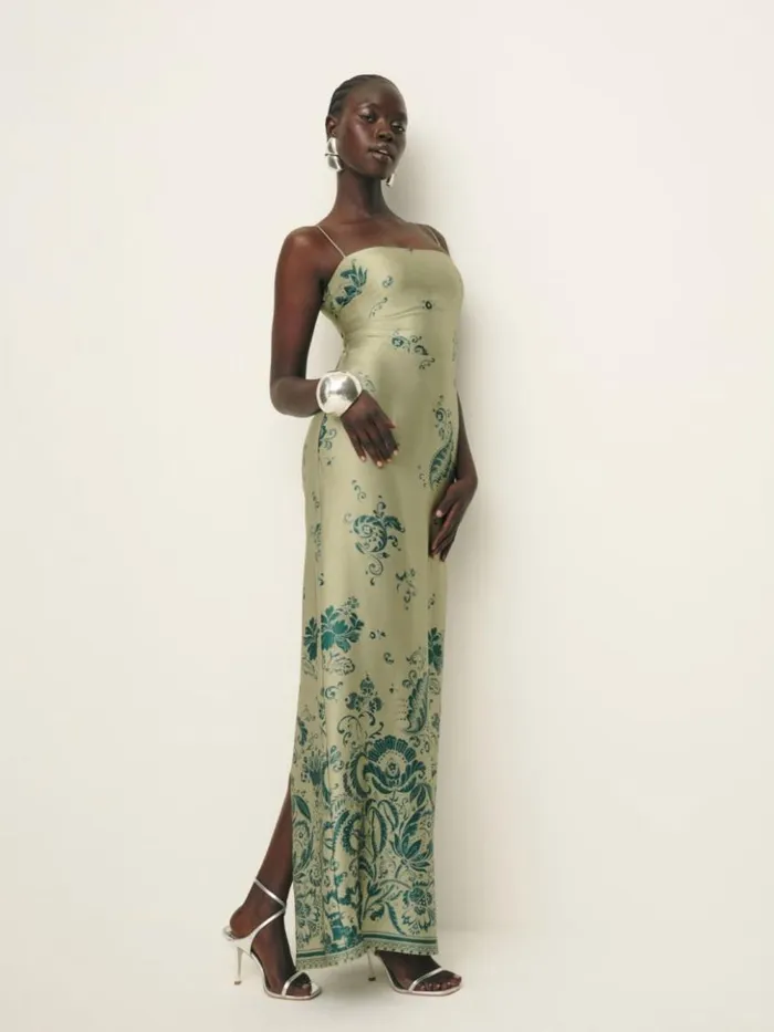 ClothingWeddings The Reformation Frankie Silk Dress Sage Border
