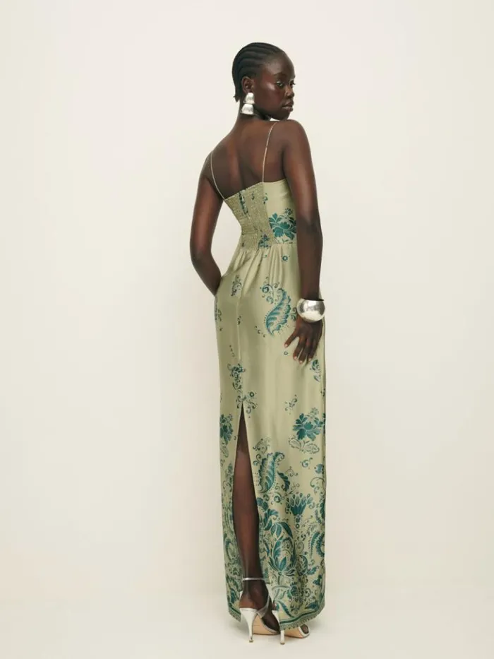 ClothingWeddings The Reformation Frankie Silk Dress Sage Border