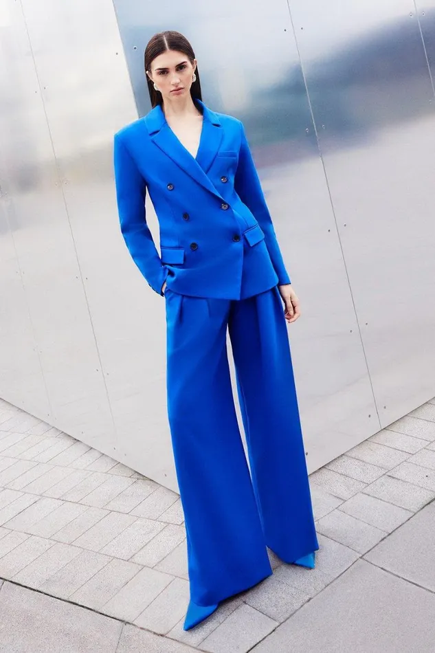 CoOrds Women Karen Millen Clean Tailored Pleated Wide Leg Trousers Cobalt