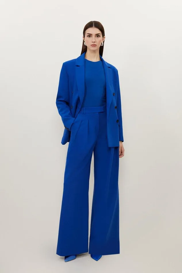 CoOrds Women Karen Millen Clean Tailored Pleated Wide Leg Trousers Cobalt