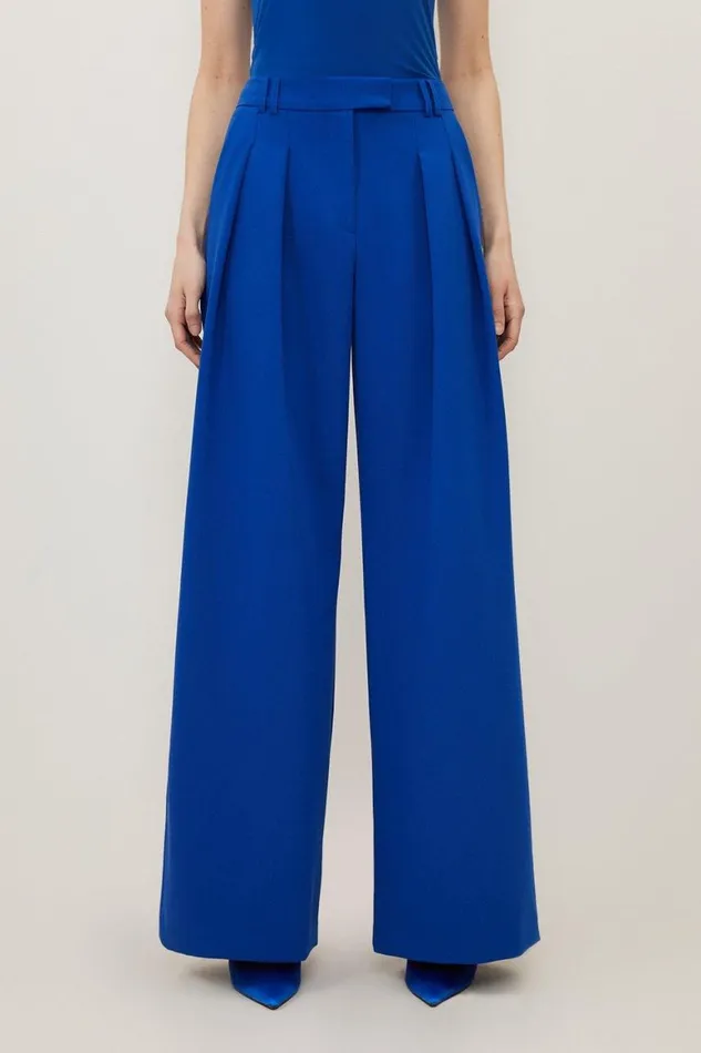 CoOrds Women Karen Millen Clean Tailored Pleated Wide Leg Trousers Cobalt