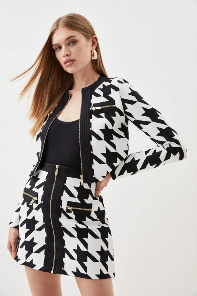 CoOrds Women Karen Millen Houndstooth Bandage Knit Coord Mono
