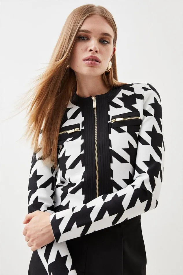 CoOrds Women Karen Millen Houndstooth Bandage Knit Coord Mono