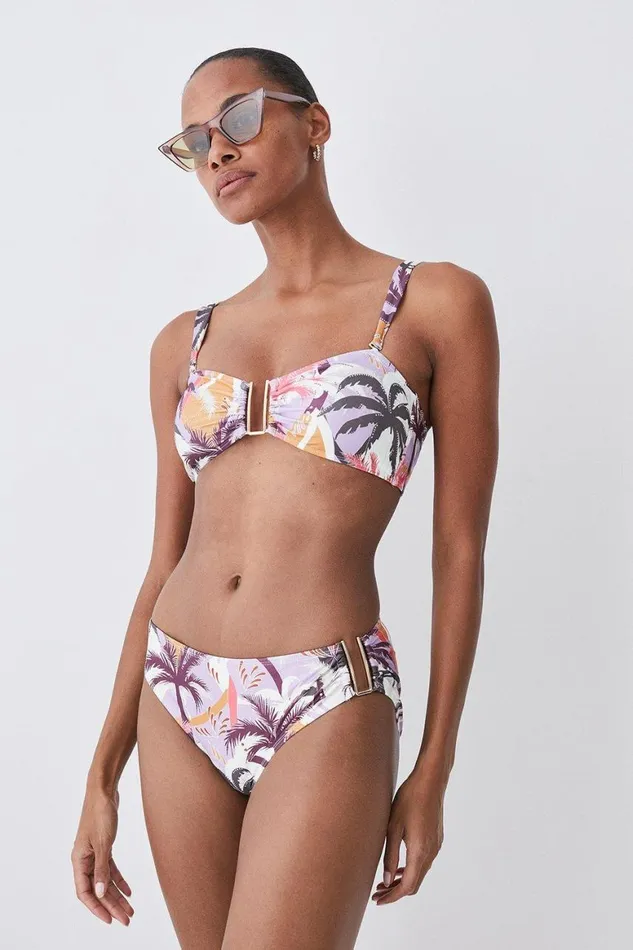 CoOrds Women Karen Millen Palm Print Gold Trim Bikini Set Multi
