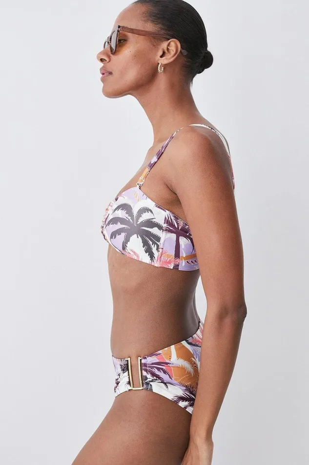 CoOrds Women Karen Millen Palm Print Gold Trim Bikini Set Multi