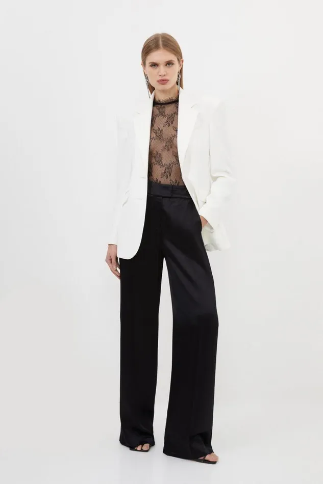 CoOrds Women Karen Millen Tailored Viscose Satin Back Crepe Wide Leg Trousers Black CoOrds Women Karen Millen Tailored Viscose Satin Back Crepe Wide Leg Trousers Black