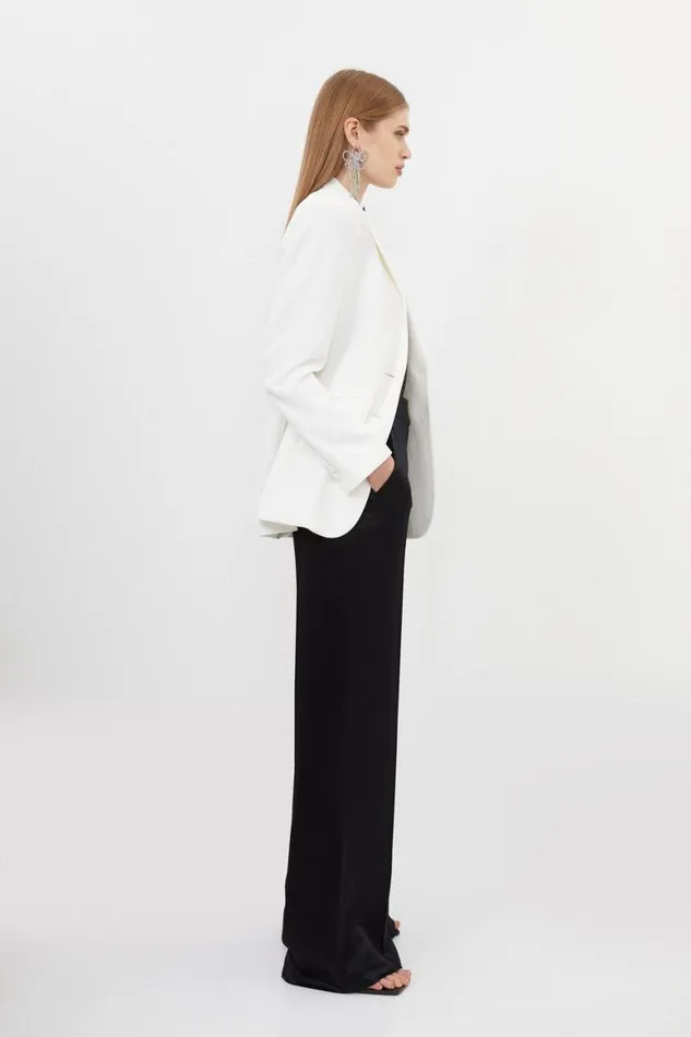 CoOrds Women Karen Millen Tailored Viscose Satin Back Crepe Wide Leg Trousers Black