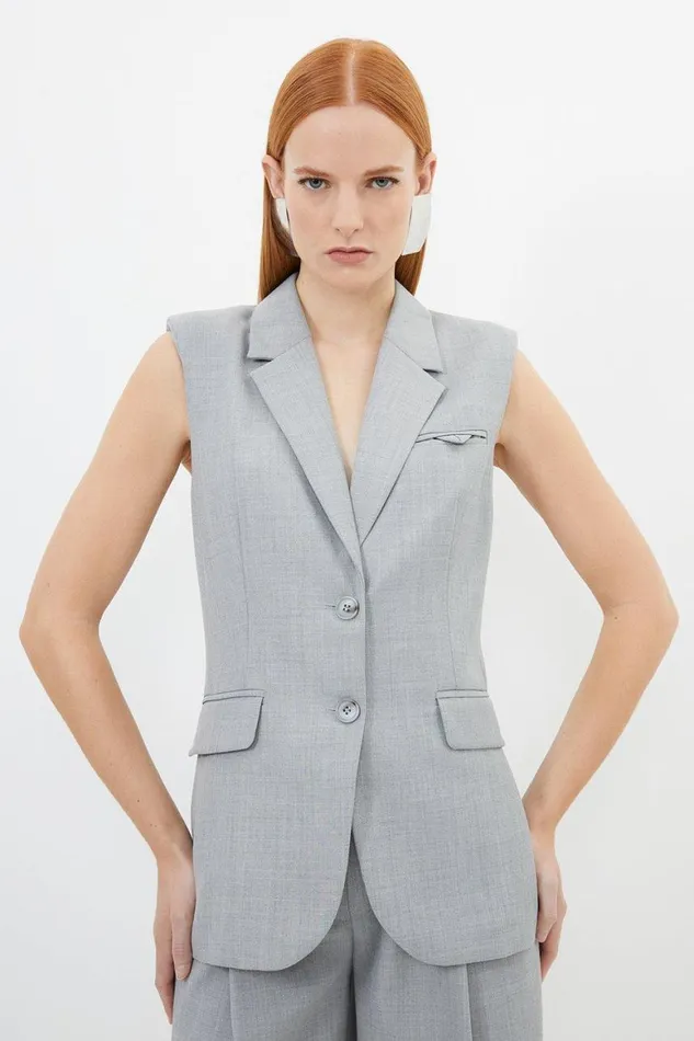 CoOrds Women Karen Millen Wool Blend Tailored Single Breasted Waistcoat Grey Marl CoOrds Women Karen Millen Wool Blend Tailored Single Breasted Waistcoat Grey Marl