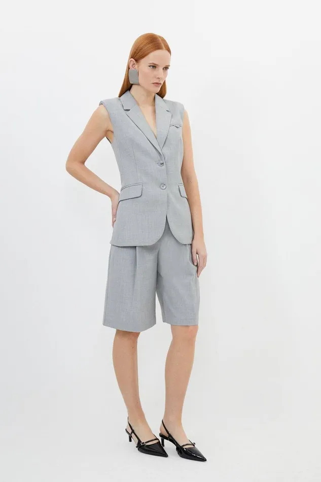 CoOrds Women Karen Millen Wool Blend Tailored Single Breasted Waistcoat Grey Marl