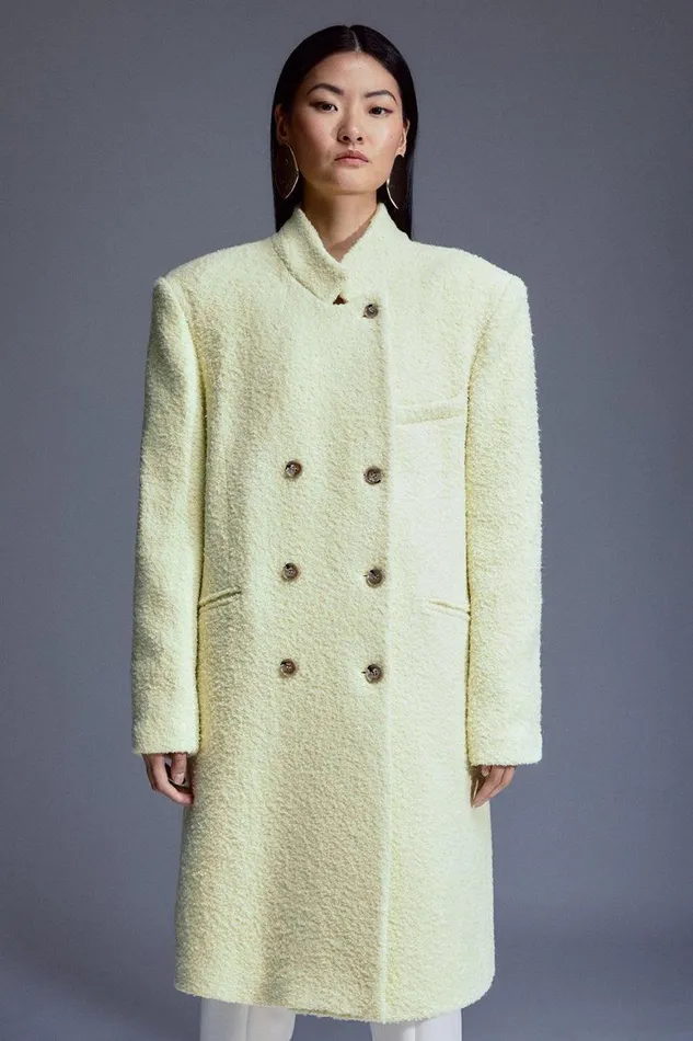 Coats and Jackets Women Karen Millen 1801 Boucle Modern Overcoat Soft Lime