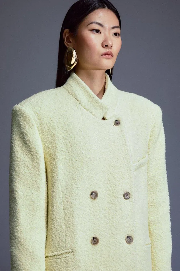 Coats and Jackets Women Karen Millen 1801 Boucle Modern Overcoat Soft Lime