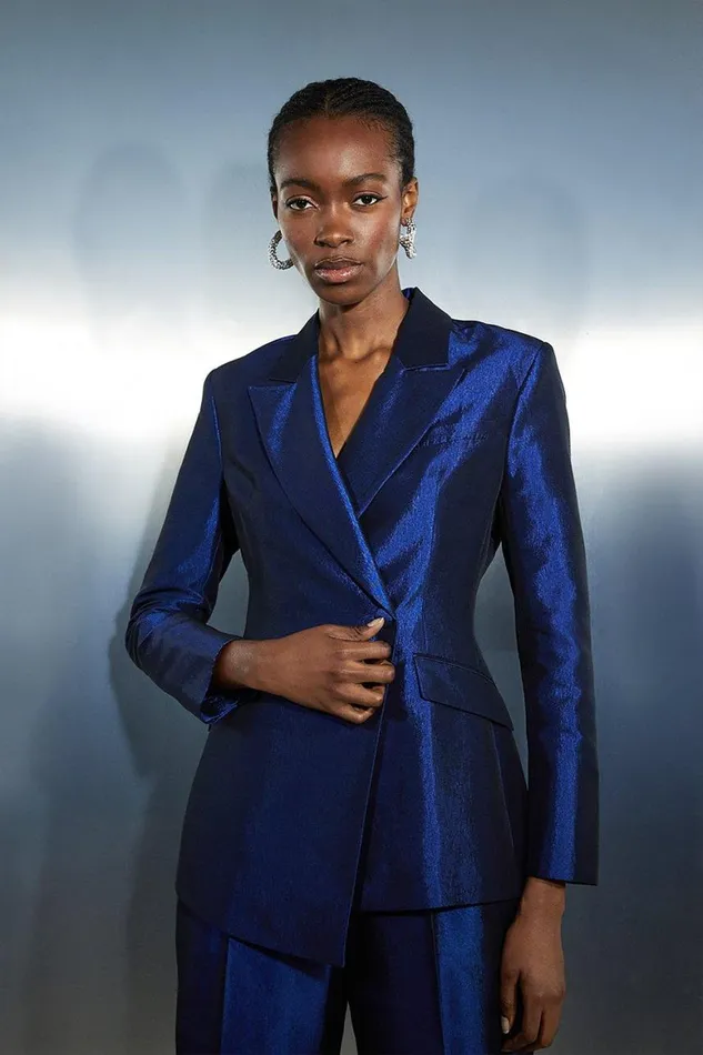 Coats and Jackets Women Karen Millen Asymmetric Metallic Tailored Blazer Navy Coats and Jackets Women Karen Millen Asymmetric Metallic Tailored Blazer Navy